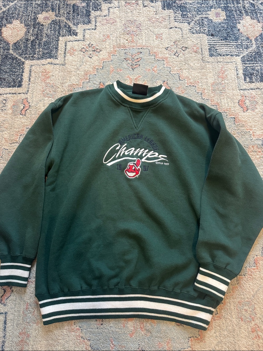 Champs Forest Green Crewneck Sweatshirt with White Stripe Trim